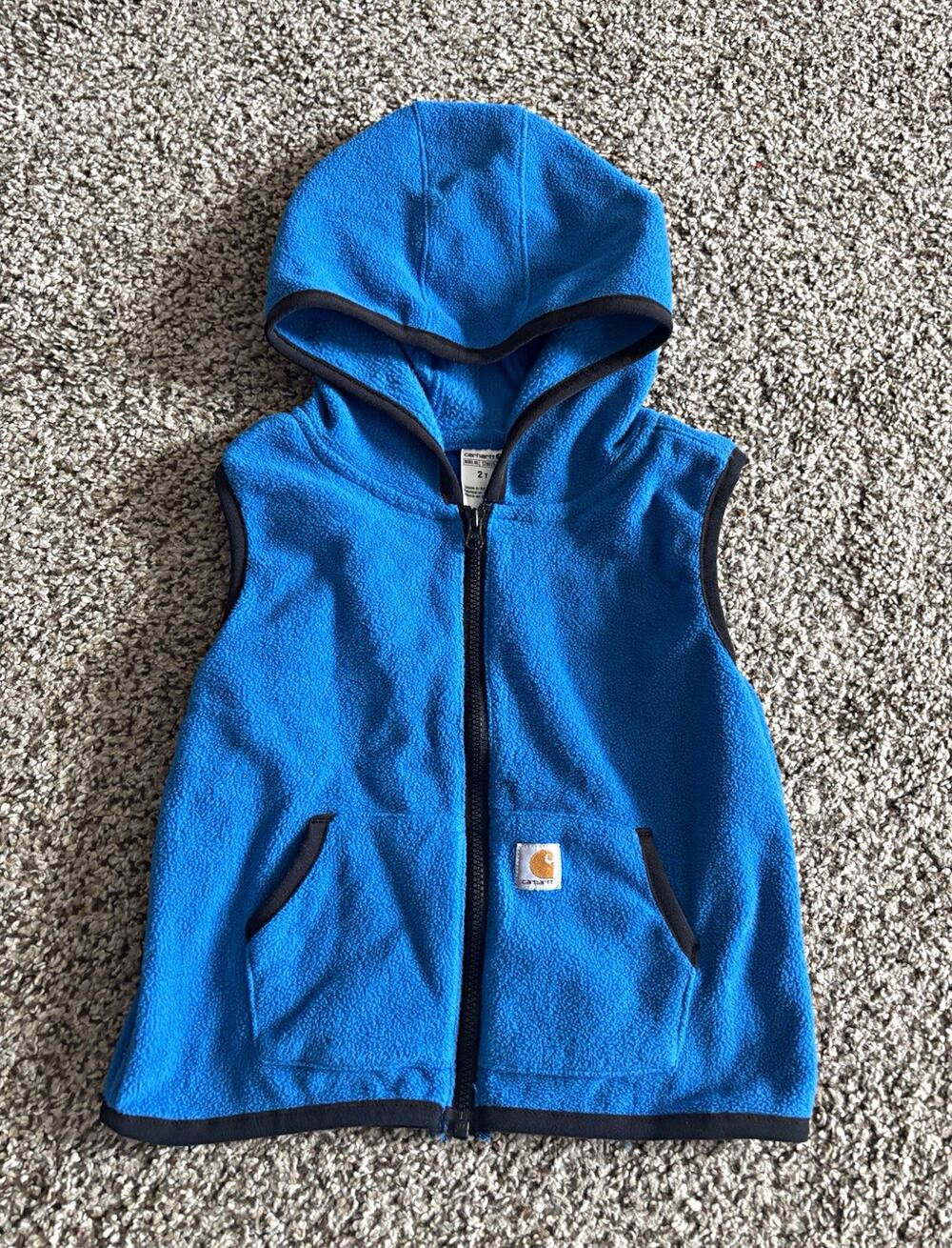 Carhartt Toddler Hooded Fleece Vest Full Zip Blue Solid Logo 2T